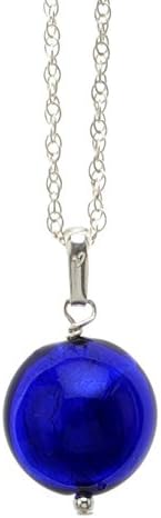 Amanti Venezia Cobalt Small Disc Pendant on Sterling Silver Chain of Length 46 cm