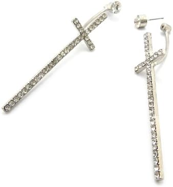 Unique Silver Tone Rhinestone Cross Drop Earrings OE1053RDCLR
