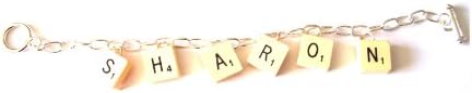 English Gems Silver Plated Scrabble® Charm Bracelet with 6 Vintage Travel Tiles Your Choice of Letters Gift Boxed