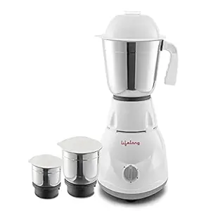 Lifelong Power Pro 500-Watt Mixer Grinder with 3 Jars (White/Grey)