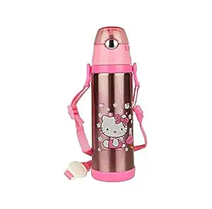 Priceless Deals Kids Stainless Steel Water Bottle, Hot and Cold Flask, School Sipper Water Bottle in Cute Cartoon Print for Girls (Pink Color, 500 ml)