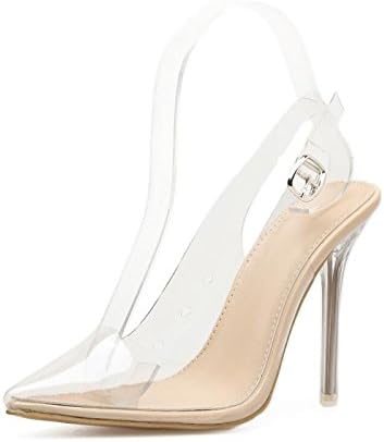 DANDANJIE Women's Shoes PVC Spring Summer Transparent Shoes Sandals High Heels Buckle for Casual Dress Party &amp; Evening White (Color : Clear, Size : 40)