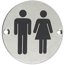 2X Unisex Toilet Sign Sex Symbol 76mm Dia Satin Stainless Steel ...