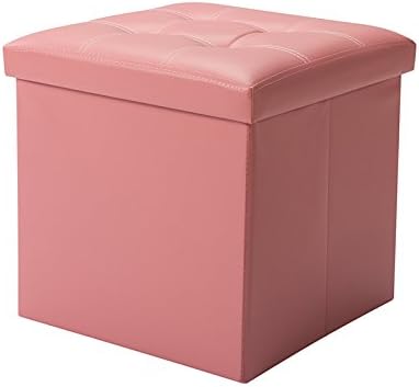 NISUNS OT02 Lether Folding Storage Ottoman Cube Foot Rest Stool Seat, 300kg Max Load, 38 x 38 x 38 cm (Pink)