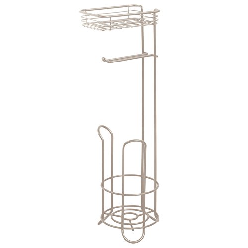 mDesign Toilettenpapierhalter ohne Bohren – Klorollenhalter fürs Badezimmer – Farbe: Satiniert – Papierrollenhalter mit Bürste und Regal - 4