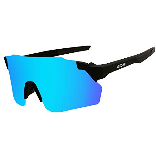 HTTOAR Gafas de Sol Deportivas al Aire Libre protección UV400 Bicicleta Gafas polarizadas, adecuadas para Ciclismo Gafas béisbol Pesca esquí Correr Conducir Gafas (Black/Blue)