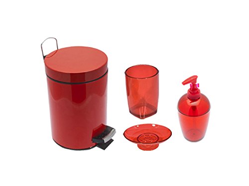Carpemodo 4 tlg. Badset mit Spender/Becher/Ablage/Kosmetikeimer "Rouge"