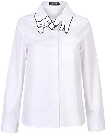 Choies Women's Super Cute Cat Collar Plain White Cotton Shirt Size M