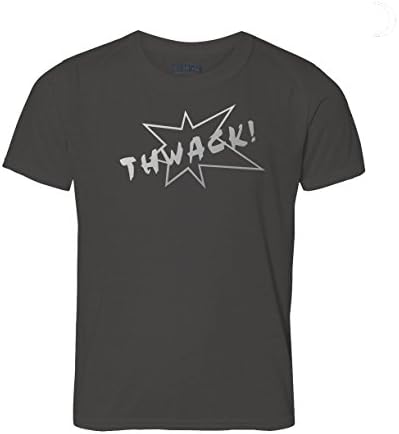 Comic Strip THWACK Charcoal Grey T-shirt Reflective Design. Suitable for Comic fans of batman spiderman martial arts judo karate jujitsu aikido boxing wrestling fighting bully Whizzer and Chips Beano Dandy Beezer Buster comic mags. (Charcoal Grey, L 42/44)
