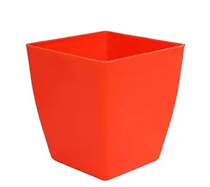 Ritzees Plastic Pots 6.5 cm X 7.5 Small Square Light Weight Plastic Pots (Set of 4, Color - Orange)