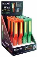 Infapower COB LED Penlight, Plastic, Orange/Green, 1 W, Pack of 12