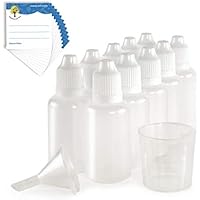 ProfessionalTree® flaconcini contagocce da 10x30 ml con imbuto, misurino, 10 etichette - conservare e dosare sostanze liquide - Chiusura di sicurezza per bambini - qualità LDPE