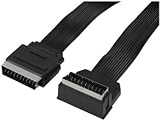 Flat Scart Plug Cable / Lead by electrosmart&reg; 21 Pin Straight Scart to 21 Pin Hooked 90 Degree Right Angled Scart ~ Length 2m