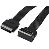 Flat Scart Plug Cable / Lead by electrosmart® 21 Pin Straight Scart to 21 Pin Hooked 90 Degree Right Angled Scart ~ Length 2m