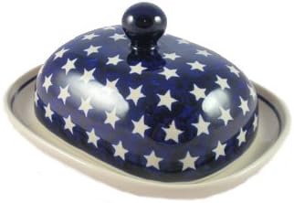 Polish Pottery Boleslawiec Butter Dish, Large, in STARS pattern. Fits a 1/2 lb pack of butter perfectly.