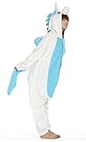 LATH.PIN Jumpsuit Tier Karton Fasching Faschingkostüm Halloween Kostüm Sleepsuit Cosplay Fleece-Overall Pyjama Schlafanzug Erwachsene Unisex Lounge Nachtwäsche S/M/L/XL (XL, blau Einhorn) - 