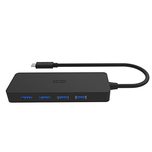 ICZI USB C HUB, 4x USB 3.0 Ports, vernickelt Stecker, schlank Entwurf mehr dünn, für MacBook, Windows Laptop andere USB C kompatibel Geräten, Schwarz - 2