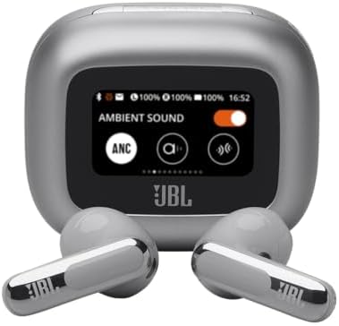 JBL Live Flex 3 Cuffie Wireless Bluetooth, 50 Ore di Autonomia, con Cancellazione Adattiva del Rumore e High-Resolution JBL Signature Sound, Impermeabili IP54, Argento