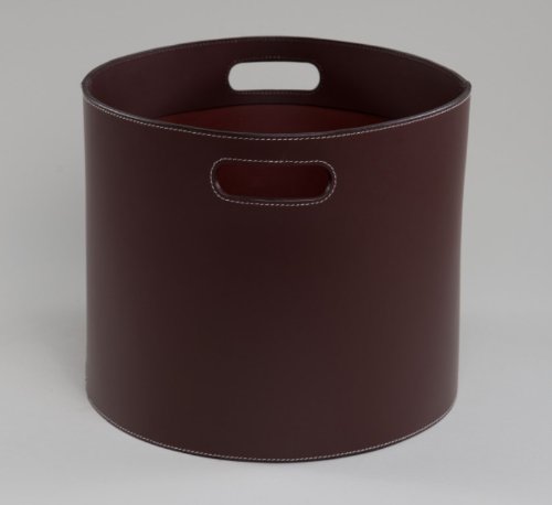 Holzkorb, Korb für Kaminholz, Echt-Leder, braun - 3