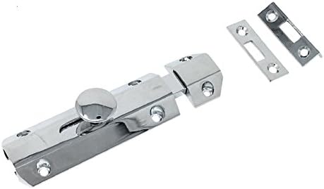 Carlisle Brass Heavy Duty AQ81 Surface Slide Door Bolt Lock 102mm (4"), Comes With 3 Styles Of Keep, Optional Strikes Provided For Inward Or Outward Opening Doors, Designed To Work On Fire Rated French Doors (Polished Chrome)