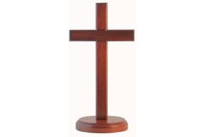 Shalom Christian brown wood wooden Cross 20cm standing round base desk gift