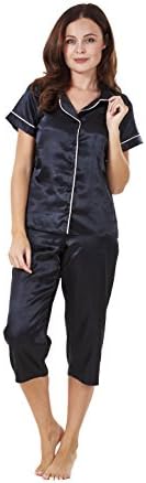 Ladies Stunning Satin Cropped Short Sleeve Womens Pyjama Set Nightwear