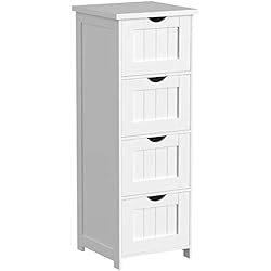 VASAGLE Meuble de Salle de Bain sur Pieds, Meuble de Rangement avec 4 Tiroirs, 30 x 30 x 82 cm, pour Salon, Cuisine et Couloir, Blanc LHC40W