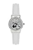 Disney Minnie Mouse MN1392 Damen-Armbanduhr, silberfarbenes Gehäuse, Weiß glänzend
