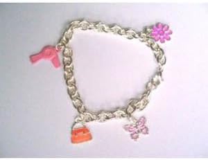 Girls Pink Enamel Bag Hairdryer Butterfly Flower Charm Bracelet EA29