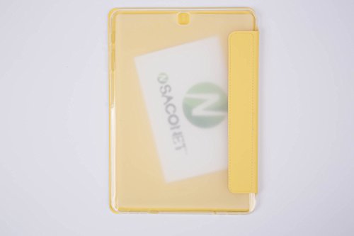 Samsung Galaxy Tab S2 9.7 TASCHE Hülle HINTEN RÜCKSEITE TRANSPARENT Case Etui für Wi-Fi SM-T810 LTE SM-T815 Smart Cover mit Auto Sleep Wake up / Standfunktion + Capacitive Stylus + Displayschutzfolie – GELB - 9