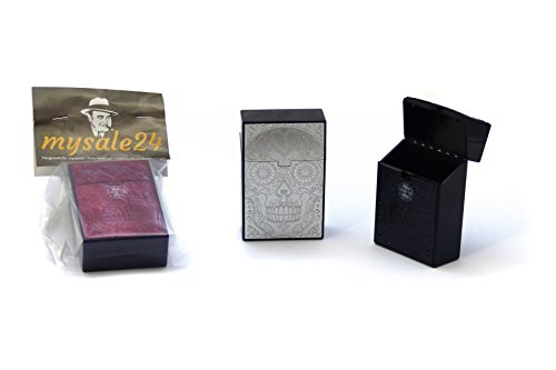 Zigarettenbox, Zigarettencase, Zigarettenetui, Kunststoffbox für 19-21 Zigaretten, Totenkopf rot, versch. Ausführungen - 4