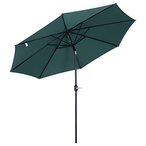 Outsunny Parasol en Aluminium Rond Polyester 180g/m2 manivelle inclinable diametre 300cm Vert