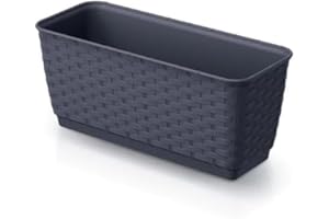 UNBEKANNT Blumenkasten Balkonkasten Blumentopf Rattan Optik Ratolla Untersetzer 3 Größen 4 Farben von rg-vertrieb (300 Anthrazit)