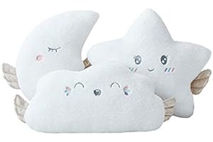 FUNTHY Morbido cuscino di peluche, cuscino decorativo per divano e cameretta dei bambini, cuscino ricamato per bambini, decorazione fotografica, ragazza, nuvole + stella + luna (Nuvole + Stella + Luna)