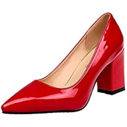 ¡Oferta de liquidación de Covermason! Zapatos de tacón cuadrado de moda para mujeres de tacón bajo Zapatos de tacón alto poco profundos(40 EU, rojo)