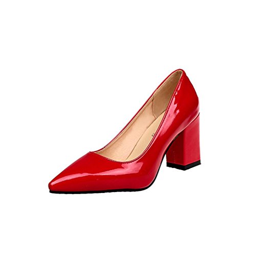 ¡Oferta de liquidación de Covermason! Zapatos de tacón cuadrado de moda para mujeres de tacón bajo Zapatos de tacón alto poco profundos(40 EU, rojo)