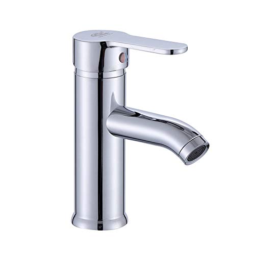 Preisvergleich Produktbild Spültischarmatur Einfache Chrom-Finish Einhand-zeitgenössische Wasserhahn Waschbecken Bad Wasserhahn kaltes und warmes Wasser ohne Abfluss (Farbe : Silber, Größe : Free Size)