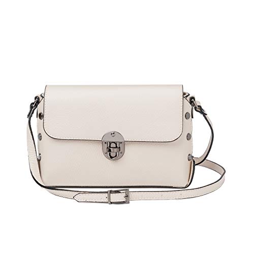 Ira del Valle, Borsa a Tracolla Donna Ragazza, Pochette Elegante Moda a Spalla, Piccola Borsetta a Mano, Clutch in Pelle con Borchie, Modello Hollywood, Made in Italy (Avorio)