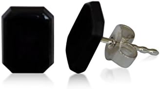 Onyx stud earrings, natural, octagon, 9x7mm, 925 sterling silver
