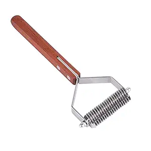 Awtang Pet Undercoat Rake Dematting Tool for Dogs Cats Grooming Comb 20 Stainless Steel Blades Dog Brush with Wooden Handle