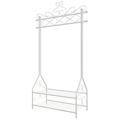 SONGMICS Portemanteau vintage Portant métallique Avec tringle et 2 étagères 92 x 41 x 173 cm (L x l x h) Couleur beige HSR07W
