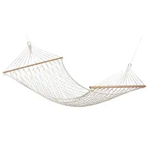 R Runilex Rope Hammock with Wooden Spreader Bars / Adults Swing for Single Person (Cotton, 78 x 30 Inches L x W, White)
