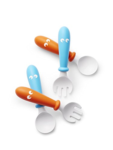 BABYBJORN Baby Spoon and Fork, Orange/Turquoise, 4-Piece