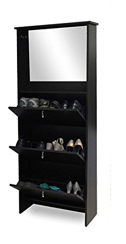 Intirilife – Schuhregal Schuhschrank Kommode mit 3 Klappfächern und Spiegel in SCHWARZ - 4