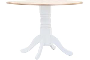 vidaXL Tavolo da Pranzo Rotondo Robusto Stile Moderno Arredo Sala Cucina Ripiano in MDF Lucido 106 cm Bianco Marrone Legno Massello di Hevea