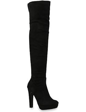 Stiefelparadies Overknees Plateau Stiefel Damen Block Absatz Leder-Optik Flandell