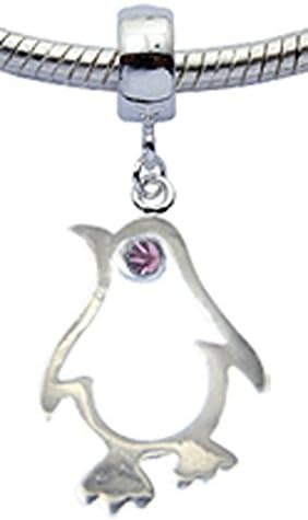 Sterling silver penguin design charm for pandora bracelet with CZ crystal - various colours