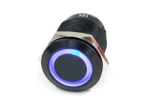 Preisvergleich Produktbild Phobya Vandalismus / Klingeltaster 19mm Alu schwarz, blau beleuchtet, mit Schraubkontakten