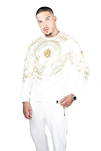 AVENUE GEORGE V Paris - Sudadera con Cabeza de león Dorada en el Pecho Blanco L