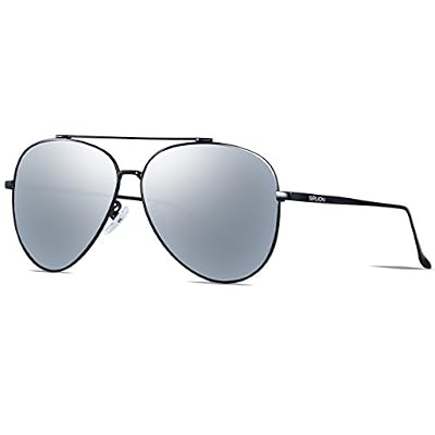 SIPLION Lunettes de soleil homme Lunettes d'aviateur polarisées Lunettes de conduite avec monture en métal-Argenté